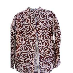 J. MCLAUGHLIN Women's M Cotton Brown/White Mod Flower LS Button-Up Top Blouse